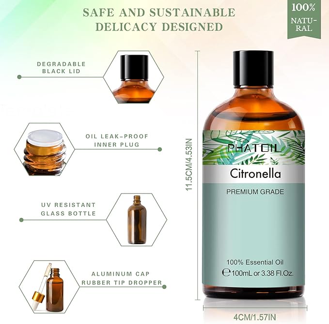 100ML Citronella Essential Oil, for Aromatherapy Diffusers, Humidifiers, Great for DIY Candle and Soap Making, Gift for Friend