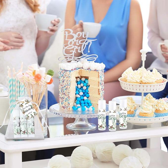 Demissle 50 Pcs Baby Shower Lip Balm Gift Set with 100 Pcs Organza Bags Baby Shower Party Favor for Guest Thank You Tag Rope Baby Shower Party Decoration Gender Reveal Souvenirs (Mallard)