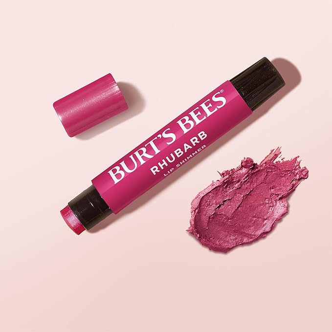 Burt's Bees Shimmer Lip Tint Set, Tinted Lip Balm Stick, Moisturizing for All Day Hydration with Natural Origin Glowy Pigmented Finish & Buildable Color, Rhubarb (4-Pack)