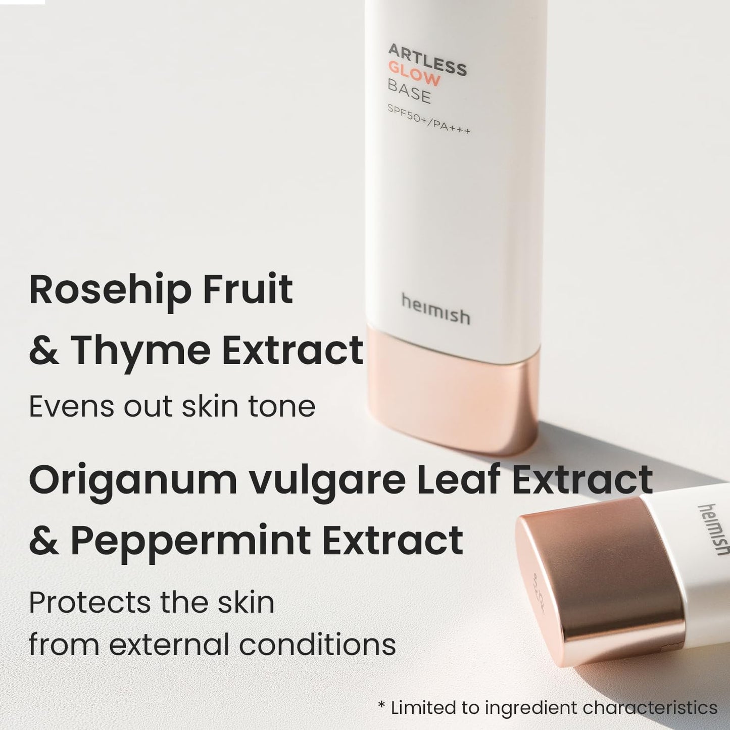 HEIMISH Artless Glow Base 1.35fl.oz/40ml, Multipurpose Makeup Base, Primer, Highlighter, Tone Up Sunscreen for face, Lightweight, Non-greasy, Hydrating, Natural Finish with SPF 50+ PA++++