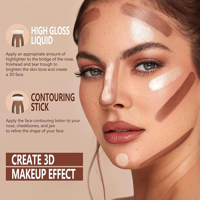 Contour Stick With Cushion Applicator,Liquid Contour Wand,Cream Contour Smooth,Bronzer Stick Lightweight Liquid Bronzer For Face (02#Fair/Medium)