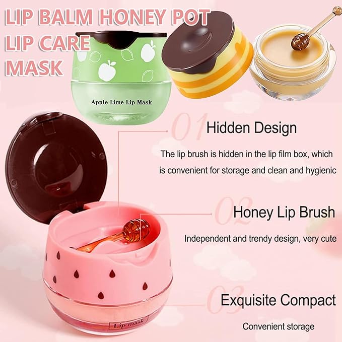 1PCS Lip Balm Honey Pot,Honey/Apple Lime Lip Mask Overnight Moisturizing Lip Balm,Hydrating Prevention Dry & Cracked Lip Exfoliator Lip Wrinkle Care Sleeping Lip Mask (Apple Lime)