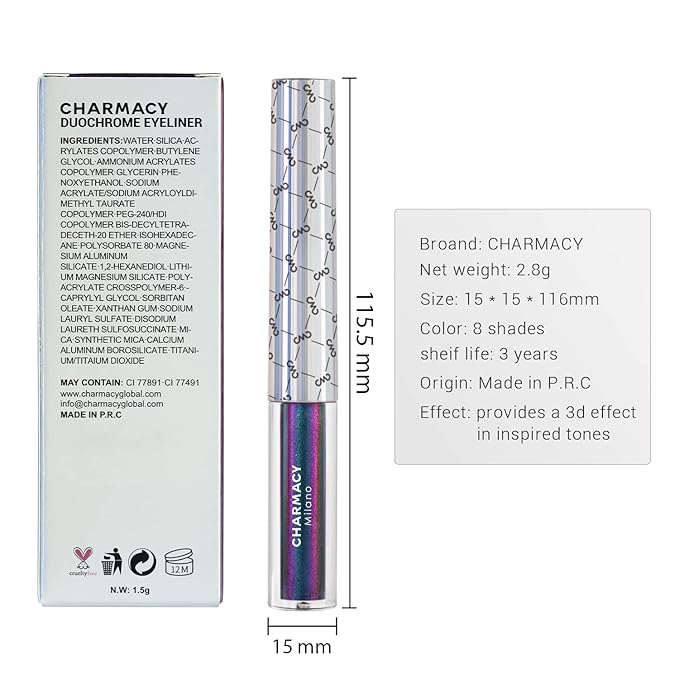CHARMACY Chameleon Liquid Eyeliner, Liquid Glitter Eyeliner, Highly Pigmented, Metallic Intense MultiColor Shifting waterproof Eyeliner, Ultra-Fine Tip, Longwearing, Smudge-proof (#SET3-903/905/908)