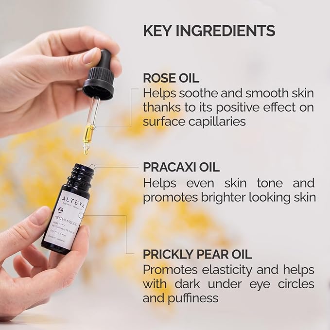 Alteya Organics Eye Serum USDA Certified Organic Skin Care 0.34 Fl Oz/10 mL Bio Damascena Award-Winning Eye Treatment With Organic Bulgarian Rose Oil Rejuvenating, Revitalizing and Clarifying