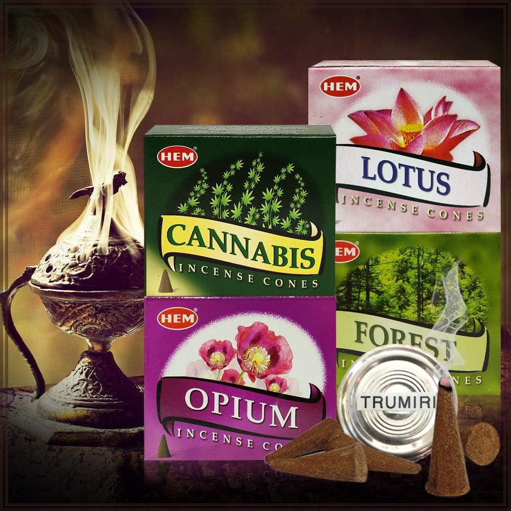 Hem Incense Cones Variety Pack #2 and Cone Incense Burner Bundle with 4 Most Liked Fragrances