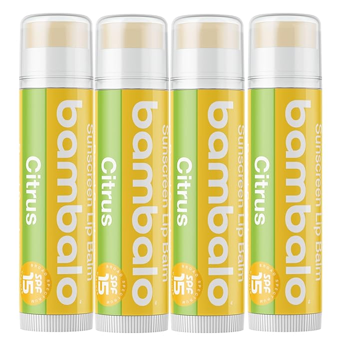 4-Pack Citrus SPF 15 Lip Balm - Organic Ingredients, Broad Spectrum UVA/UVB Protection - Hydrating & Moisturizing, USA Made