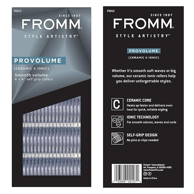 Fromm ProVolume .75" Self-Grip Ceramic Ionic Thermal Hair Rollers, 6 Count Small Salon Quality Hair Curlers for Short, Medium and Long Hair