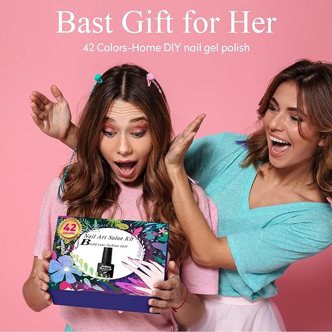 JEWHITENY 45 PCS Gel Nail Kit with 42 Colors Nail Polish Set Green Blue Red Pink Collection Gifts for Women