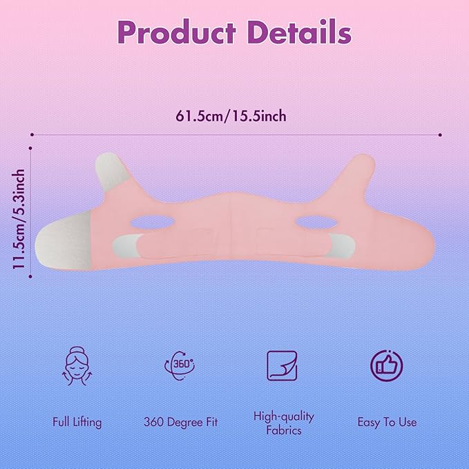 Face Slimming Strap, Double Chin Reducer Band, Graphene V-Line Mask Chin Up Mask V Shaped Face Mask Chin strap for sleeping, V-Line Lifting Mask for Women, Pink, Medium