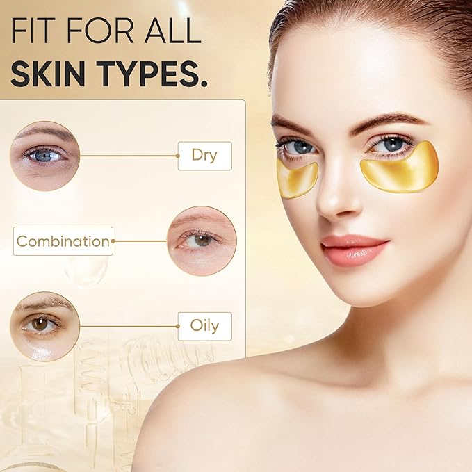 100Pcs/50Pairs Under Eye Patches Gold for Dark Circles, Puffy Eyes, and Wrinkles, 24K Gold Eye Mask for Face, Eye Cream for Men and Women…