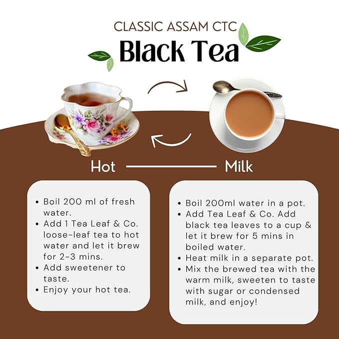 Tealeaf & Co. Classic Assam CTC Chai - 100% Pure Loose Leaf Black Tea - Low Caffeine Premium Tea - Upto 50 Servings (3.52oz/100gm)