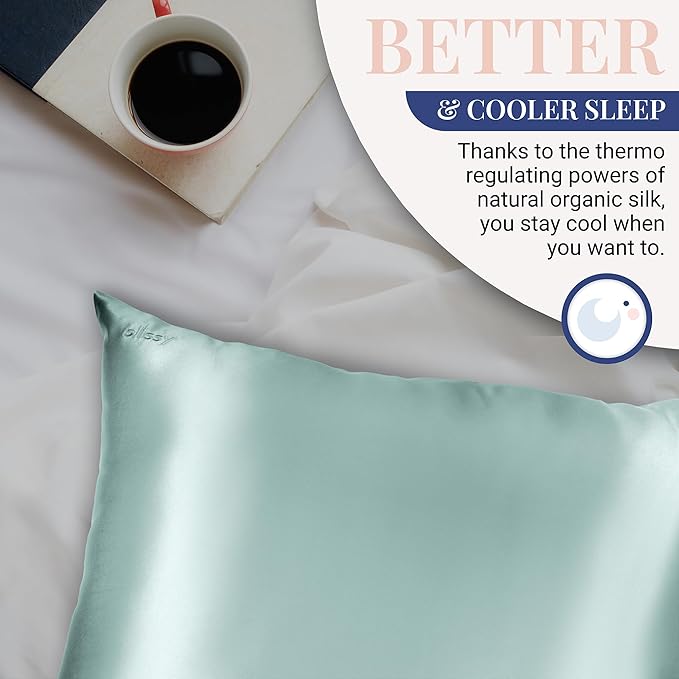 Blissy Silk Pillowcase - 100% Pure Mulberry Silk - 22 Momme 6A High-Grade Fibers - Silk Pillow Cover for Hair & Skin - Regular, Queen & King (Mint, King)