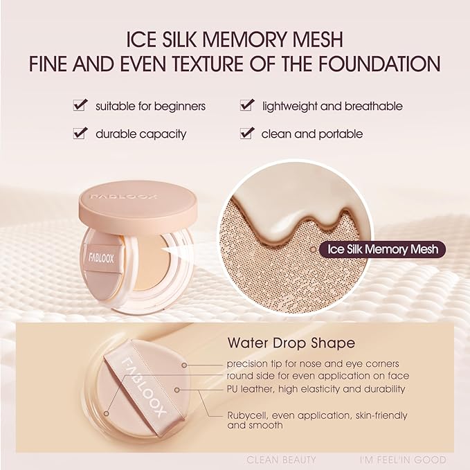 Cellglow Pro Lasting Cushion Foundation, Brighten Skin Skincare Foundation Cushion Natural Coverage Nourishing Makeup, Breathable and Lightweight Formula, Vegan, Almond, Refill not Included