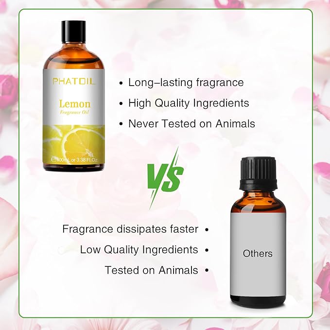100ML Lemon Fragrance Oils for Aromatherapy, Diffuser Oils for Home, Perfect for Humidifier, Yoga, DIY Candle and Soap Making - 3.38FL.OZ