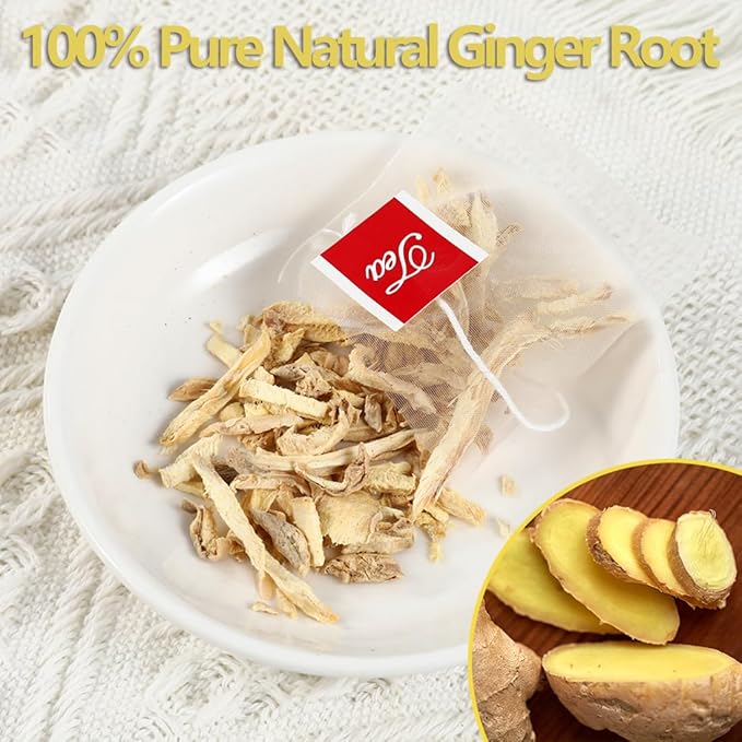 100 Premium Ginger Tea Bags/7.06 Oz, Made with 100% Natural Ginger Root, Warm & Spicy, Support Digestion & Boost Immunity, No Additives & Caffeine Free.