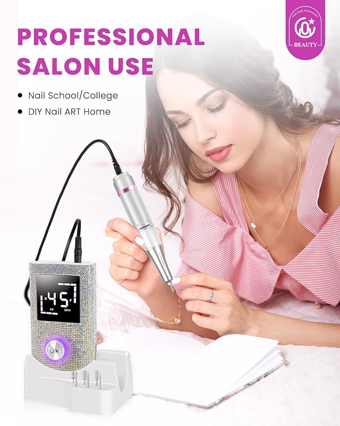 CozyZen Cordless Electric Nail Drill, 45000 RPM Rechargeable Diamond E-File, Portable & Low Noise for Acrylic/Gel Nails, Manicure & Pedicure - Professional & Home Use