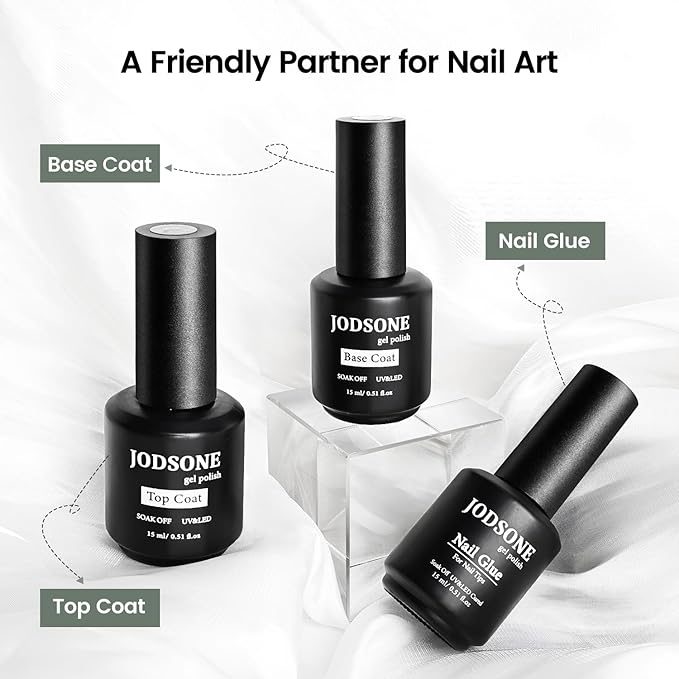 JODSONE 15ml Nail Glue Gel for Nail Tips Long Lasting Extension Glue for Clear Nail Tips Base Coat Top Coat All Need Lamp Cured