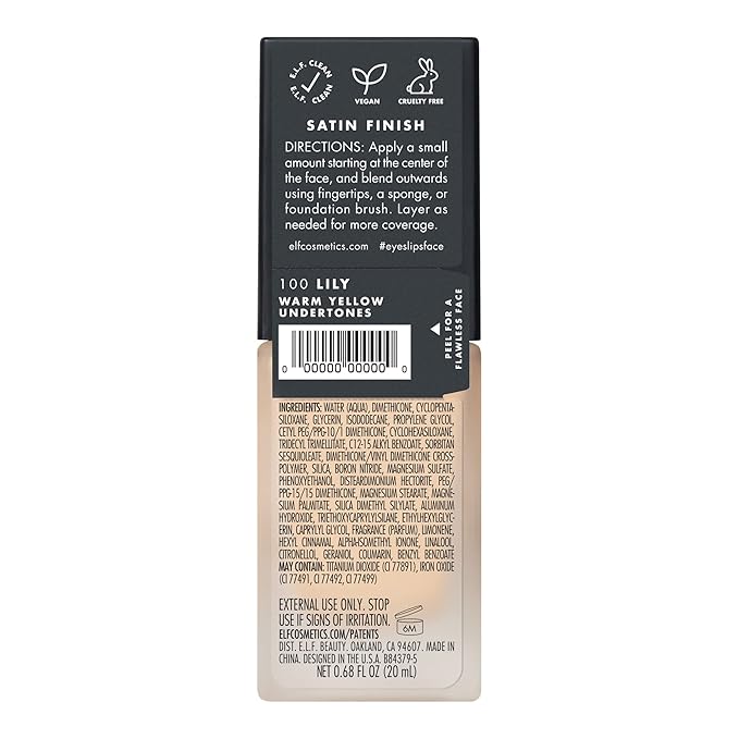 e.l.f. Flawless Finish Foundation, Lightweight & Medium Coverage, Semi-Matte Finish, Lily, 0.68 Fl Oz (20mL)