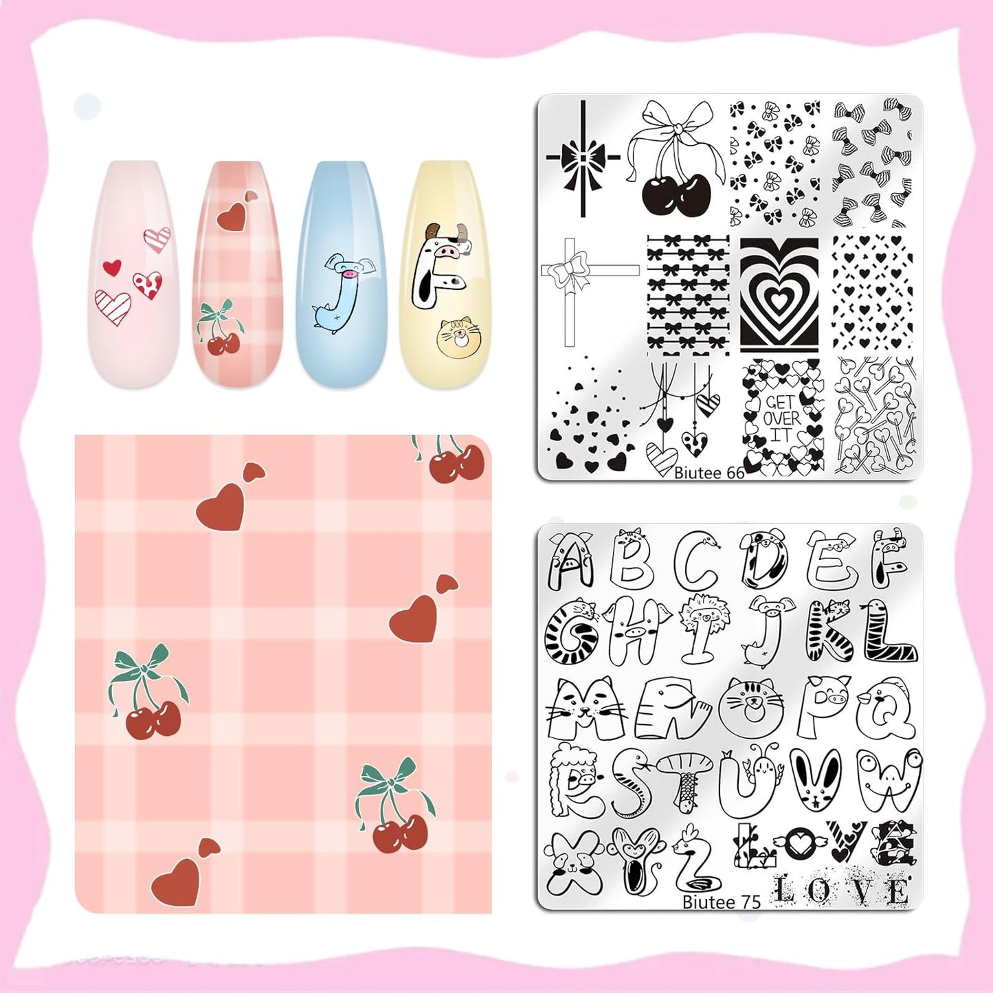 Biutee Nail Stamping Plate 15PCS Nail Stamper Kit Nail Art Stamping Plates Set with Nail Stamper, Scraper & Storage Bag, Nail Stamping Kit Star Bowknot Love Butterfly Leaf Halloween Design Template