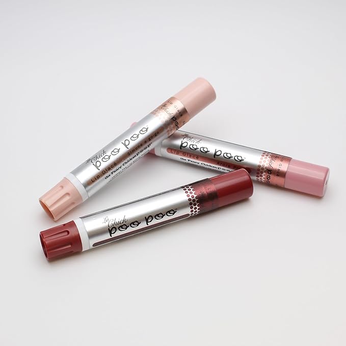 100% Natural Moisturizing Lip Gloss, La Chick Poo Poo Lip Shimmer with Mineral Coloring, Combo (Mauve, Nude, Pink), 3-Tubes