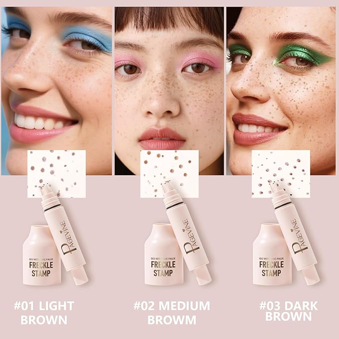 Freckle Stamp - Freckle Pen Waterproof, Long Lasting Fake Freckles,Quick Dry 5-Point Faux Freckles Stamp Cushion Stain Marker in One Press Natural and Lifelike Sunkissed Pencil Tool Makeup (#2-Medium)