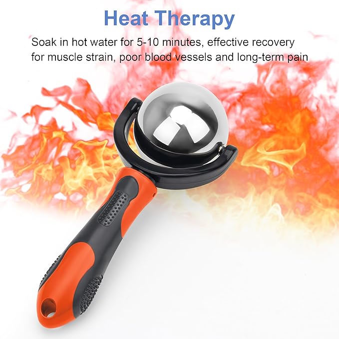 Cold Massage Roller Ball, Cold Therapy Relief, Portable Fitness Ice Roller Ball with Handle, Great Tool for Back/Neck Pain (Orange)