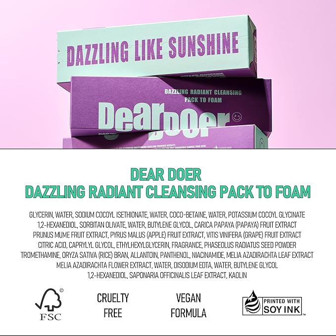 Dazzling Radiant Cleansing Pack to Foam β 3-in-1 Wash-Off Mask & Exfoliator & Cleanser w/Fresh Grape Extract & Niacinamide β Vitamin C and Resveratrol for Dry, Dull Skin (3.38 fl oz)