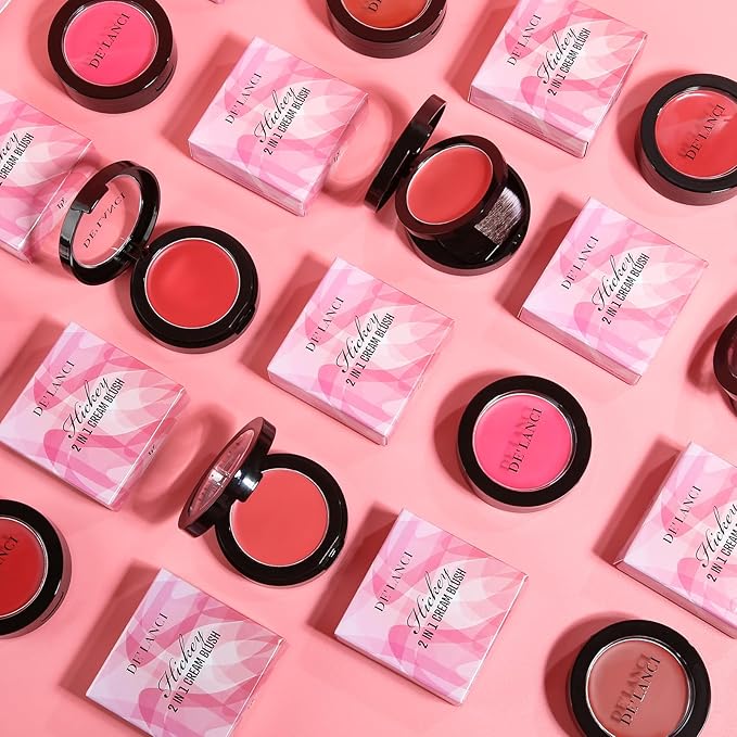 DE'LANCI Blush Single for Cheeks+Lip, Buildable Color Silky Smooth Peach Blush, Best Peachy Half Matte Blusher for Fair Medium Skin, Easy to Use Travel Size, Breathable Blendable Cream Blush (SHY 05#)