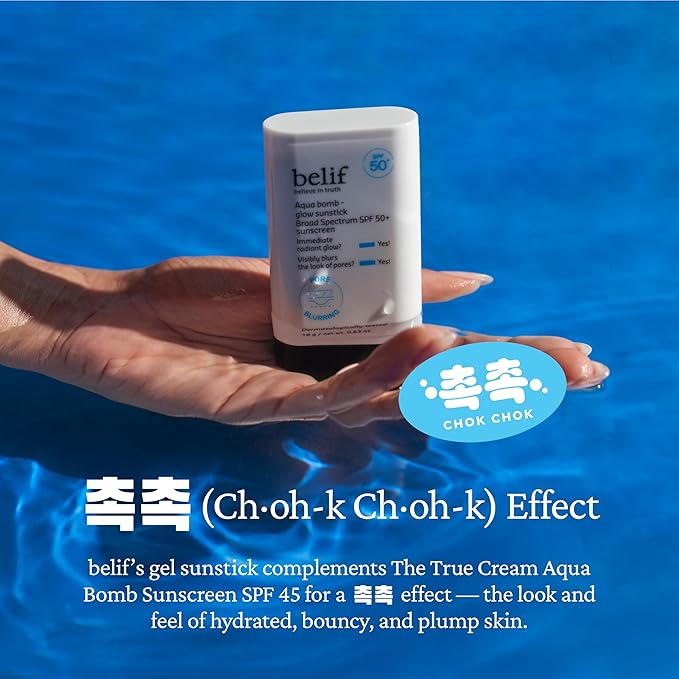 belif Aqua Bomb Niacinamide Sunscreen Stick SPF 50+ PA++++ – Korean Sunstick for Face with Hyaluronic Acid, No White Cast, Lightweight Velvet Finish, Daily UV Protection, Semi-Matte Glow, 0.63 oz