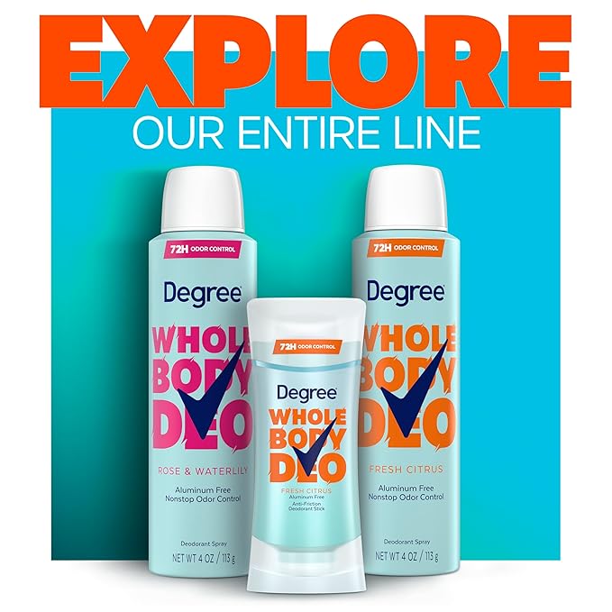 Degree Women Whole Body Deodorant Spray, Fresh Citrus Scent, Aluminum Free 72H Odor Protection 4 oz