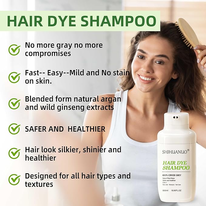 Hair Dye Shampoo 3 in 1 for Gray Hair Coverage,Argan nut Natural Shampoo Hair Dye for Women & Men/Ammonia-Free 500ml(Dark Brown)