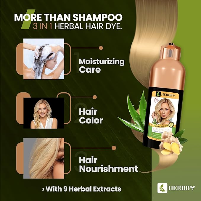Hair Color Shampoo for Gray Hair Coverage&Color Transform with 9 Herbal Extracts –Long Lasting(6-8 Weeks),Shiny,Evenly Colored,Instant Hair Dye Shampoo&Conditioner,500 Ml (LUXURY BLONDE COLOR)