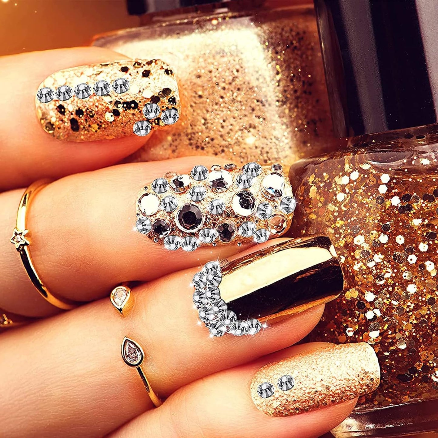 Canvalite 2784PCS Rhinestones Flatback Gems, Nail Rhinestones Nail Art Gems with Jewelry Glues, Pick Up Tweezers and Rhinestone Picker Dotting Pen, Nail Art Tools for Nails, Clothes, Face, Crafts