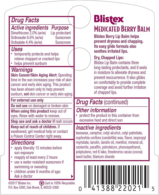 Blistex Medicated Lip Balm, Spf 15, Berry, .15-Ounce Tubes (Pack of 3)