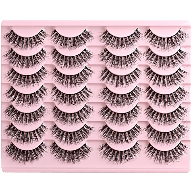 FARRED Natural Eyelashes Wispy Lashes Short False Eyelash Small Cat Eye Fake Lashes Full Pestañas Sets for MUA and Beginners Daily Makeup (F2 | 7-14mm)