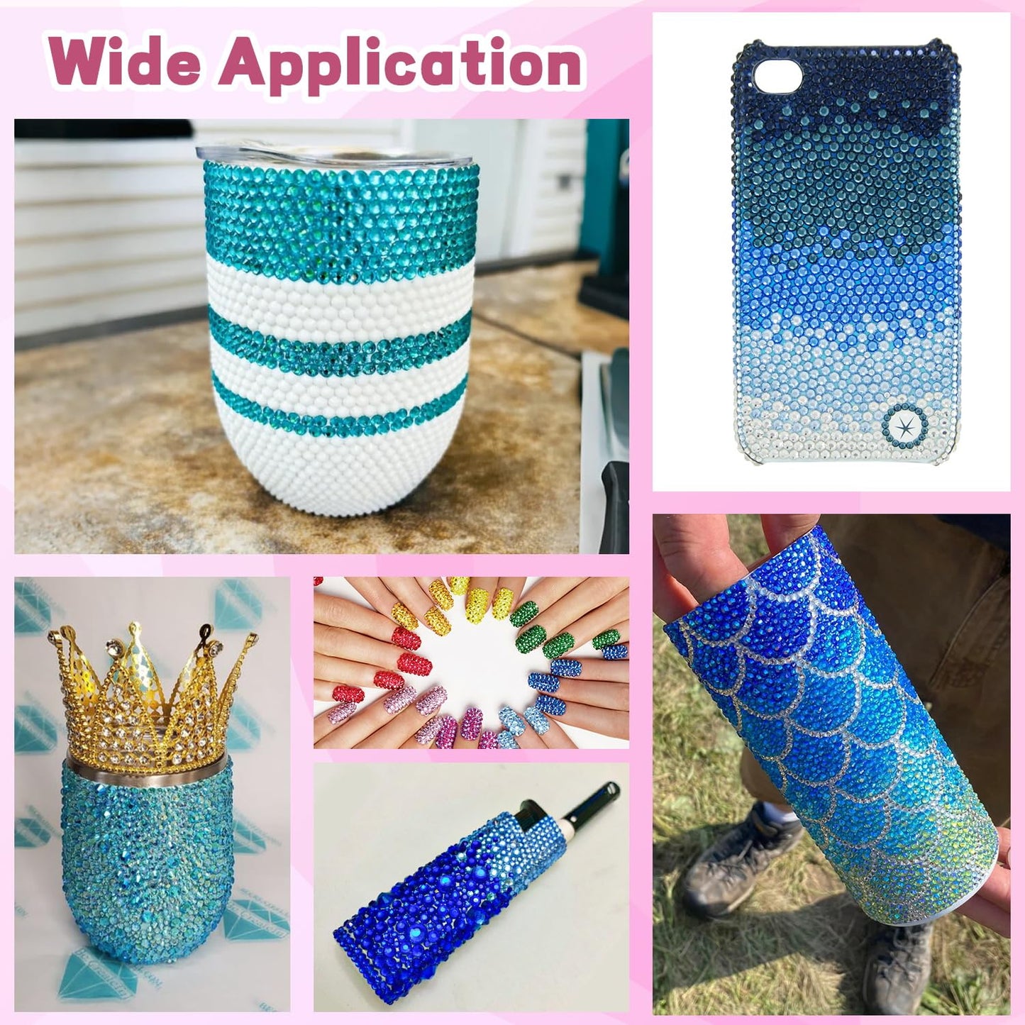 20000Pcs Blue Rhinestones for Bedazzling with 1Pcs B7000 Jewelry Glue, Resin Rhinestones for Crafting Crafts DIY, Bedazzler Kit Gems for Clothing Shoes Tumblers Nail Art Assorted Size 3/4/5/6mm