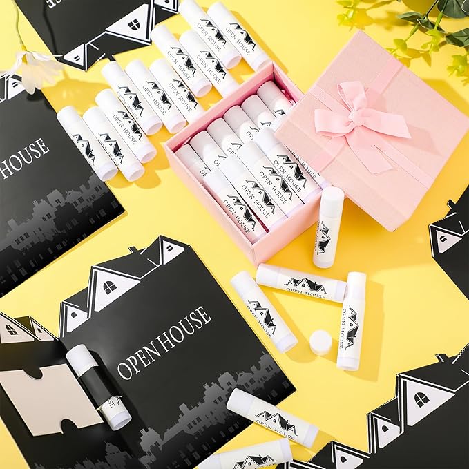 50 Pcs Open House Lip Balm with Cards Real Estate Agent Supplies Lip Moisturizer Moisturizing Lip Balm Bulk Moisturizing Lip Balm Stick for Open House Business Advertising Events