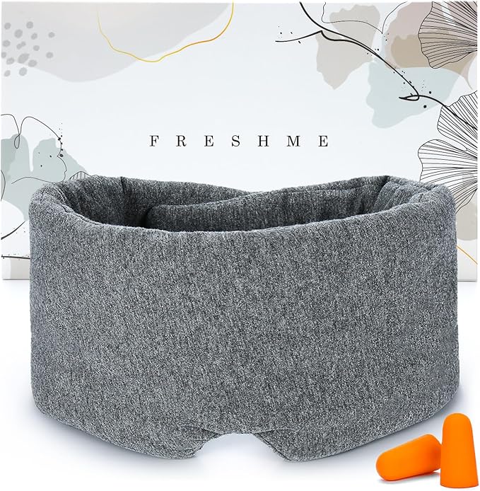 FRESHME Deluxe Cotton Sleep Mask Gift Set - 100% Blackout Large Comfortable Blindfold Adjustable Eye Mask Pillow in Gift Box for Men Women Side Sleeper Travel Meditation Airplane