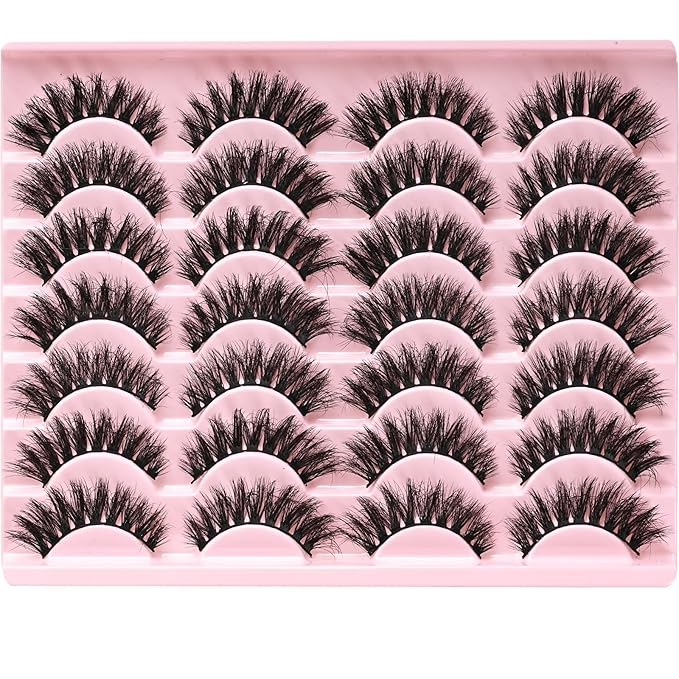 FARRED Wispy Lashes Hybrid Mink Eyelashes 14 Pairs Short Cat Eye Natural Fluffy False Eyelashes Faux Mink Strip Eye Lashes Pack for Daily Makeup (F18 | 8-14 mm)