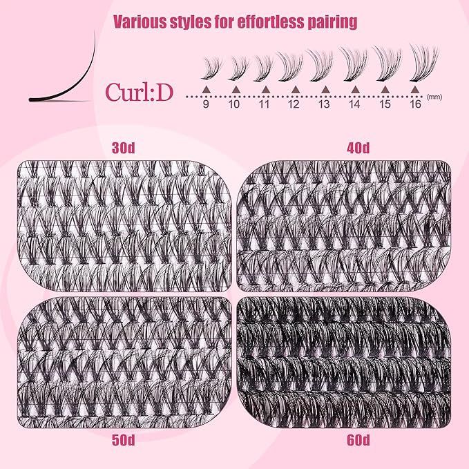 CCODDY Lash Clusters Kit - False Eyelash with Bottom Lashes - 748 Pieces - Black, Synthetic, Lightweight & Soft Fibers - D Curl Upper & 5-7MM Bottom - No Adhesives Included