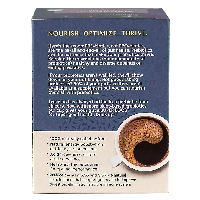 Teeccino Dark Chocolate - Prebiotic SuperBoost™ Herbal Tea - Support Your Probiotics with Prebiotics For Good Gut Health and Regularity, Digestive Chocolate Tea, 10 Tea Bags