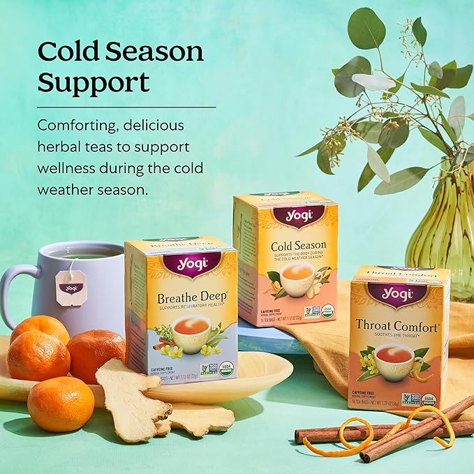 Yogi Tea Cold Season Tea - 16 Tea Bags per Pack (6 Packs) - Organic Respiratory Tea for Support During Colder Seasons - Includes Ginger, Cardamom, Cinnamon, Licorice & Eucalyptus