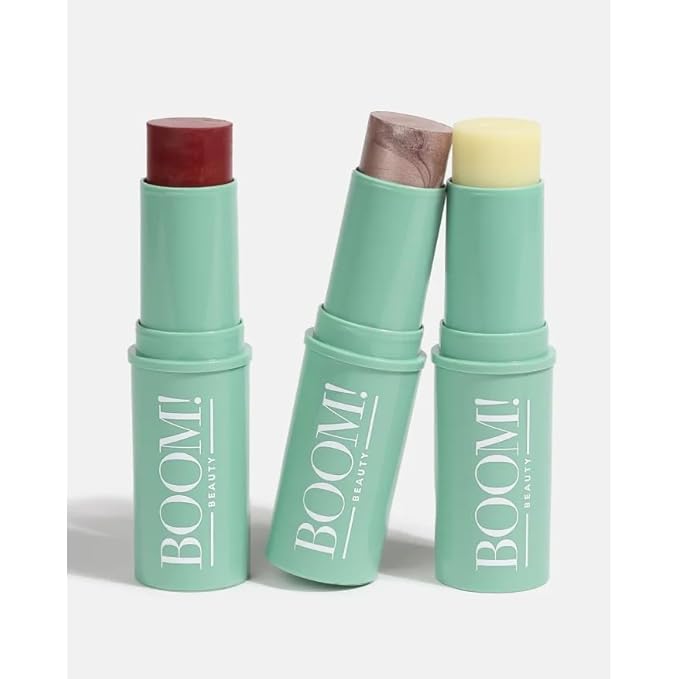 Boomstick Trio ® Color 3 Pack Cream Blush Makeup, Color Blush Stick, Highlighter Stick & Moisturizer for Cheeks, Eyes & Lips, Blendable Vegan Boom Sticks by Cindy Joseph for Older Women, BOOM Beauty
