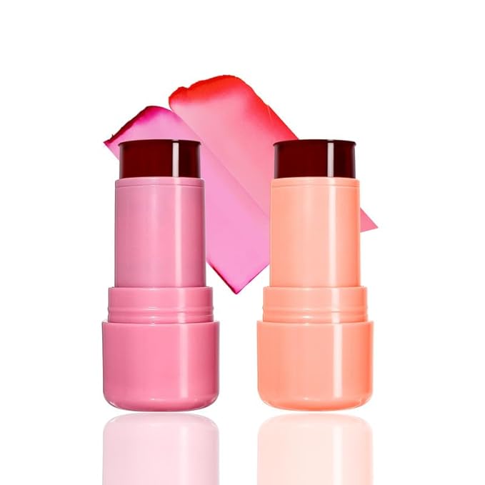 2 Pcs Milk Jelly Blush, Milk Cooling Water Jelly Tint, Vivid Color Water Jelly Tint Milk Blush, Sheer Eye Lip & Cheek Stick Stain, Long Wearing, Watercolor Finish Lip Gloss for Women, 01&02