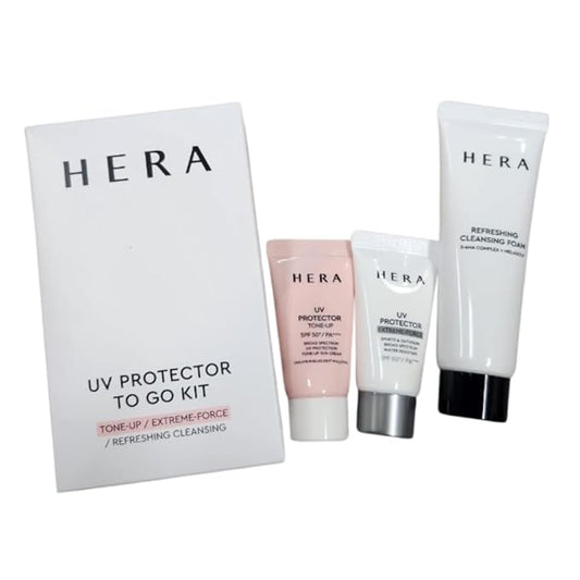 Hera Korea Skin Care Refreshing Cleansing Foam UV Protector Cream Travel Kit Mini Set of 3