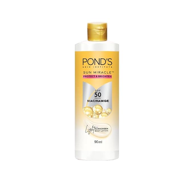 POND-S. Sun Miracle Body Lotion, SPF 50 PA+++, 90 ml, UVA/UVB Protection, 1% Niacinamide, Lightweight, No White Cast 3.0 Fl.oz.