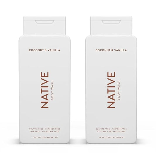 Native Body Wash Contains Naturally Derived Ingredients | For Women & Men, Sulfate, Paraben, & Dye Free Leaving Skin Soft and Hydrated | Coconut & Vanilla 18 oz - 2 Pk