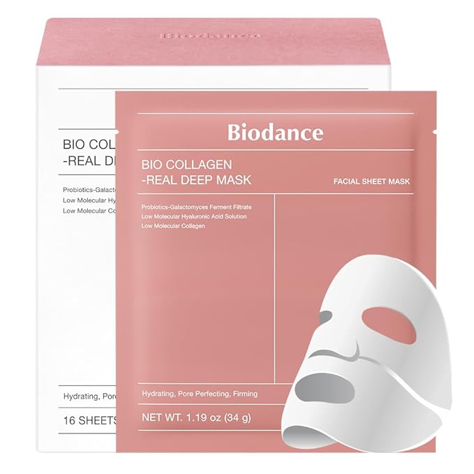 BIODANCE Bio-Collagen Real Deep Mask, Hydrating Overnight Hydrogel Mask, Pore Minimizing, Plumping, Elasticity Improvement, Korean Skincare | 1.19oz(34g) x 16ea