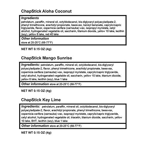 ChapStick Tropical Paradise Collection Mango, Lime and Coconut Lip Balm Tubes Variety Pack for Lip Care - 0.15 Oz (Pack of 3)