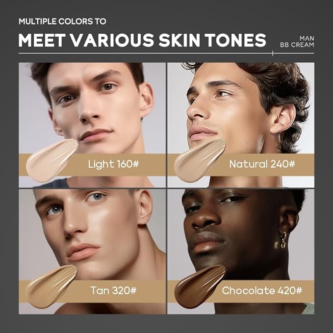 AKARY Hydrating Men BB Cream SPF 15 PA++, Full-Coverage Foundation&Concealer, Mens Face Moisturizer Cream Evens Skin Tone, Oil Control and Cover Flaws, Natural Finish for All Skin Types, Light 160